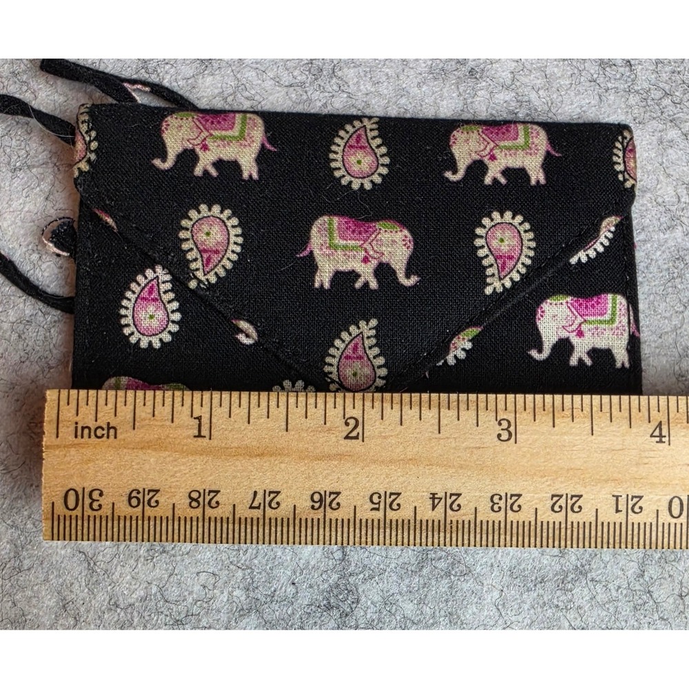 Vera Bradley Java Blue Elephant Paisley ID Case Lanyard Wallet Black Pink - Picture 5 of 5